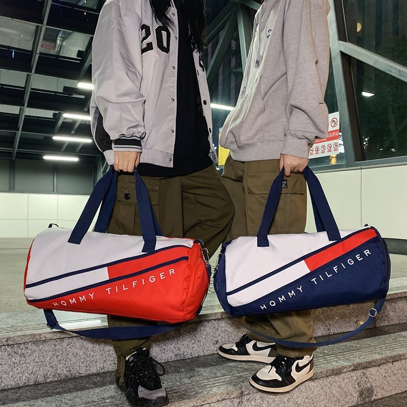 Putna torba s odjeljkom za suho/mokro, 20–35 L, Oxford tkanina, unisex, prugasti uzorak, ulični stil
