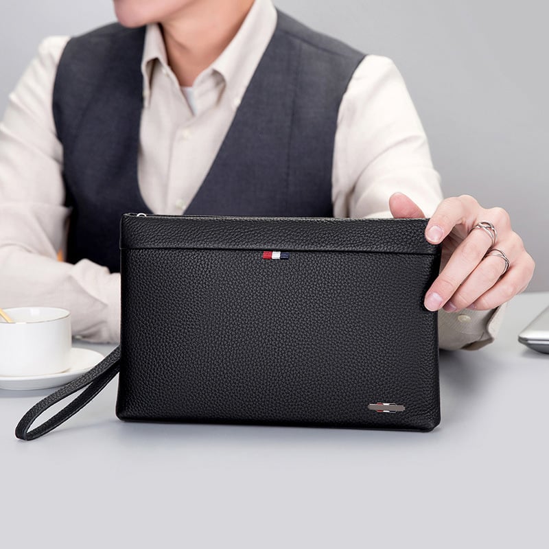 Muška clutch torba, prava koža, koža prvog sloja, poslovni elit stil, dizajn velike kapacitete kuverze, poliester podstava
