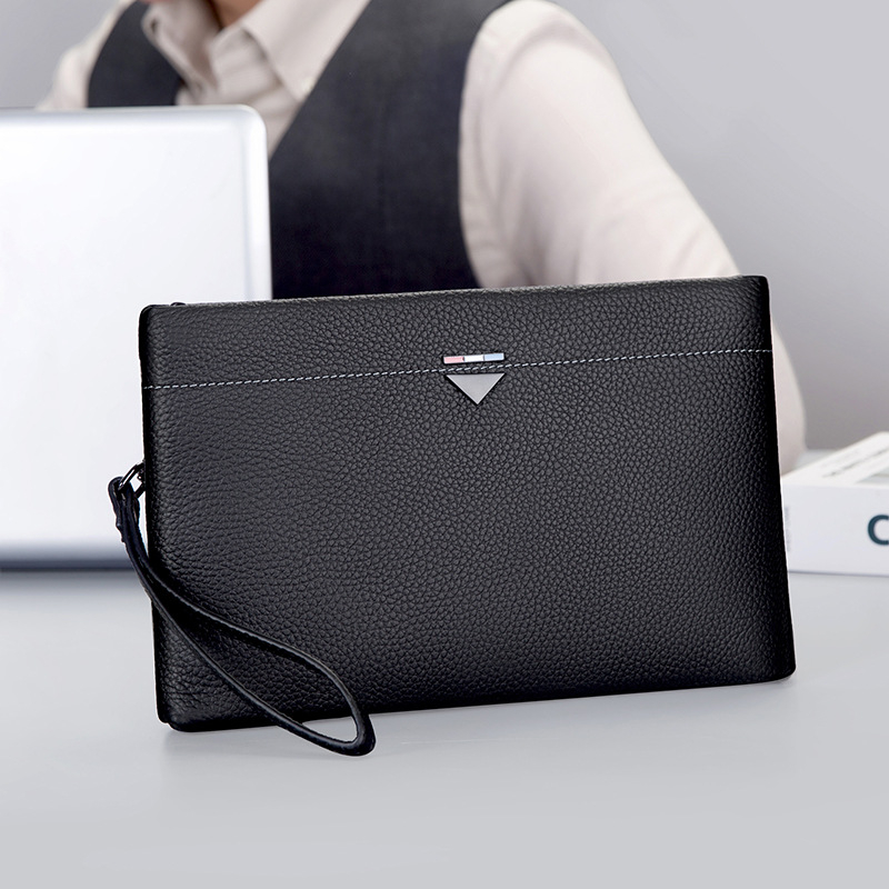Muška clutch torba, prava koža, koža prvog sloja, poslovni elit stil, dizajn velike kapacitete kuverze, poliester podstava