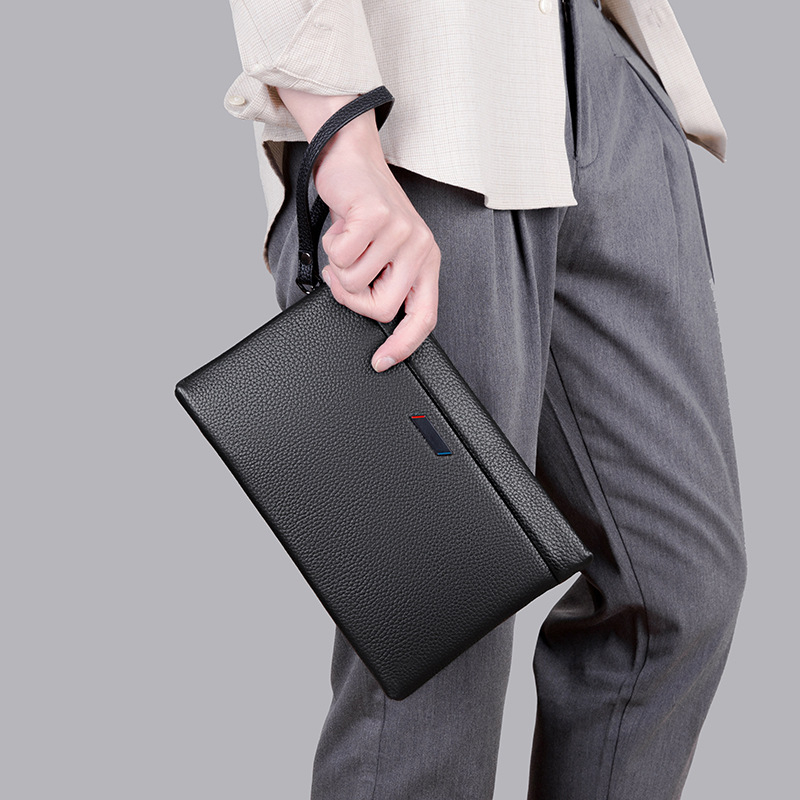 Muška clutch torba, prava koža, koža prvog sloja, poslovni elit stil, dizajn velike kapacitete kuverze, poliester podstava