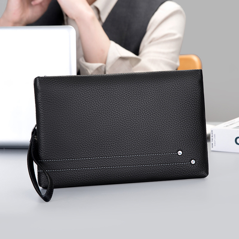 Muška clutch torba, prava koža, koža prvog sloja, poslovni elit stil, dizajn velike kapacitete kuverze, poliester podstava
