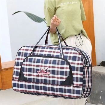Uniszex vászon utazótáska kockás mintával, Modell 030, szabadidős utazásokhoz