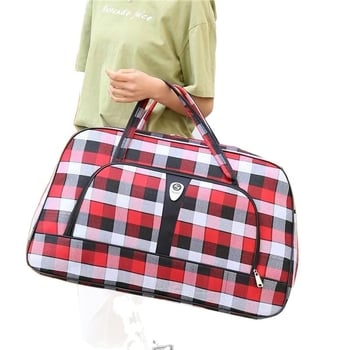 Uniszex vászon utazótáska kockás mintával, Modell 030, szabadidős utazásokhoz