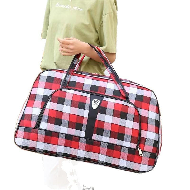 Uniszex vászon utazótáska kockás mintával, Modell 030, szabadidős utazásokhoz