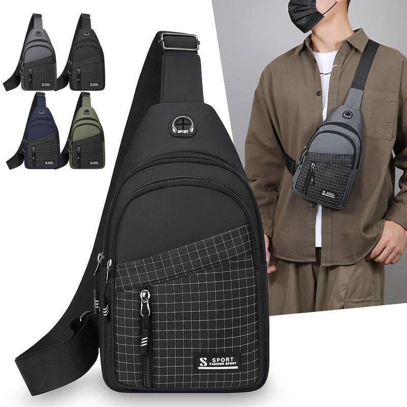 Muška crossbody torba, gradski stil, najlonski materijal, kompatibilna s 8-inčnim prijenosnikom, kontrastni dizajn