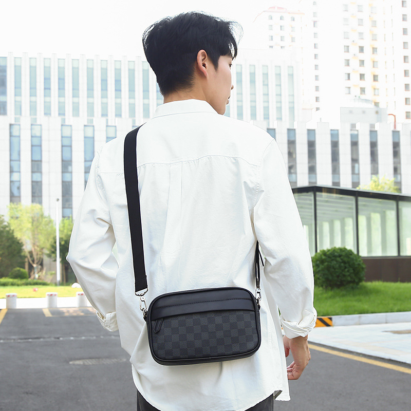 Muška crossbody torba od PU, karirani uzorak, poliesterova podstava, otporna na habanje, gradski minimalistički stil