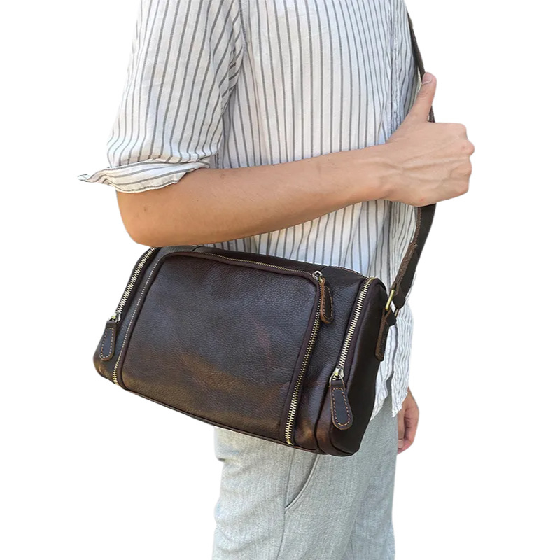 Vintage muška torbica preko ramena od Crazy Horse kože – vrhunska teleća koža, modern casual crossbody torba