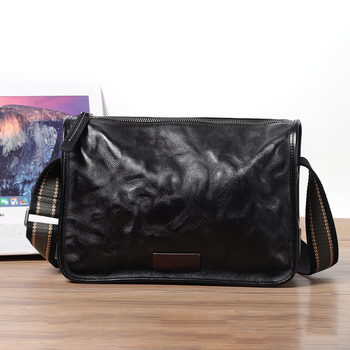 Muška crossbody torba od kože iz vršnog sloja, gradski stil, prozračna, jednobojna, podstava od poliestera