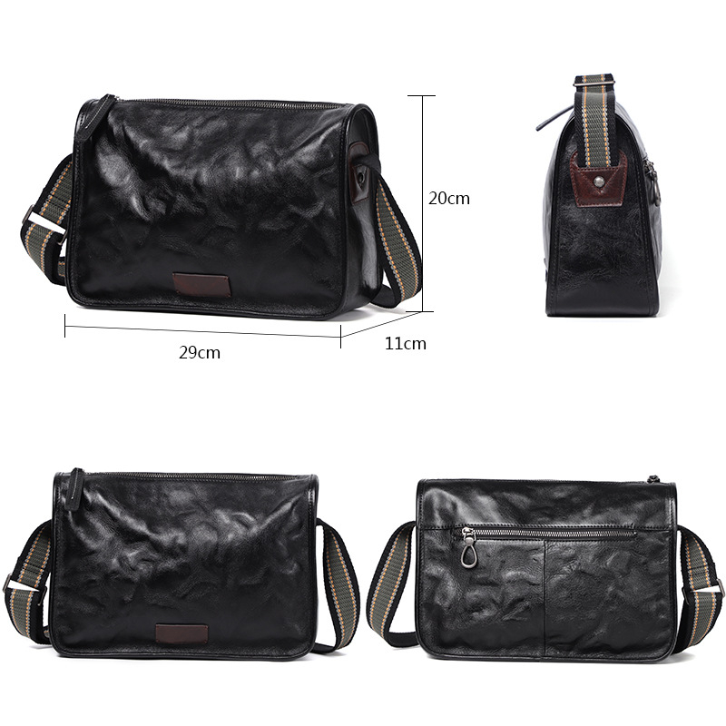 Muška crossbody torba od kože iz vršnog sloja, gradski stil, prozračna, jednobojna, podstava od poliestera