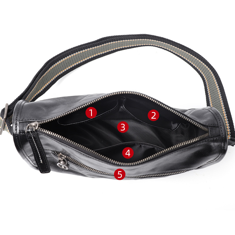 Muška crossbody torba od kože iz vršnog sloja, gradski stil, prozračna, jednobojna, podstava od poliestera