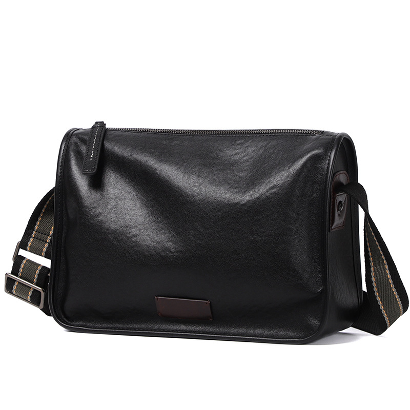 Muška crossbody torba od kože iz vršnog sloja, gradski stil, prozračna, jednobojna, podstava od poliestera