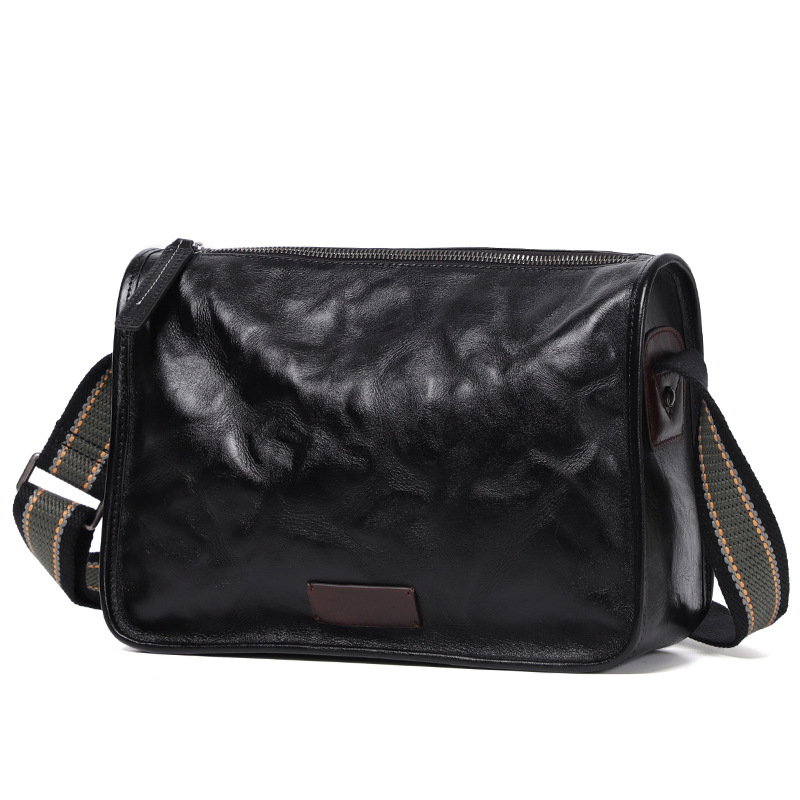 Muška crossbody torba od kože iz vršnog sloja, gradski stil, prozračna, jednobojna, podstava od poliestera