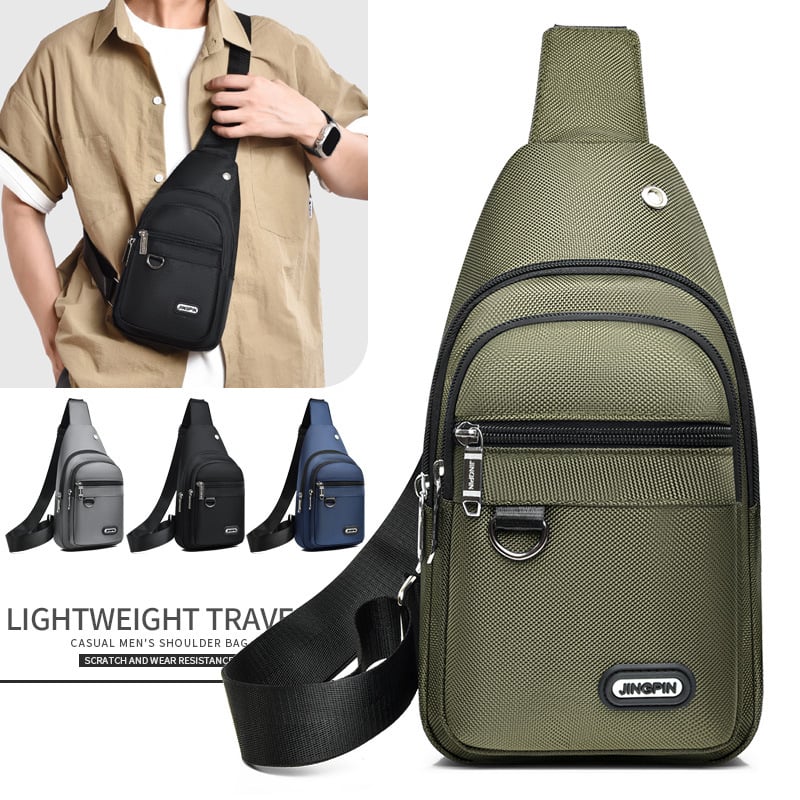 Geantă de piept pentru bărbați, nailon, impermeabilă, stil urban minimalist, căptușeală din poliester