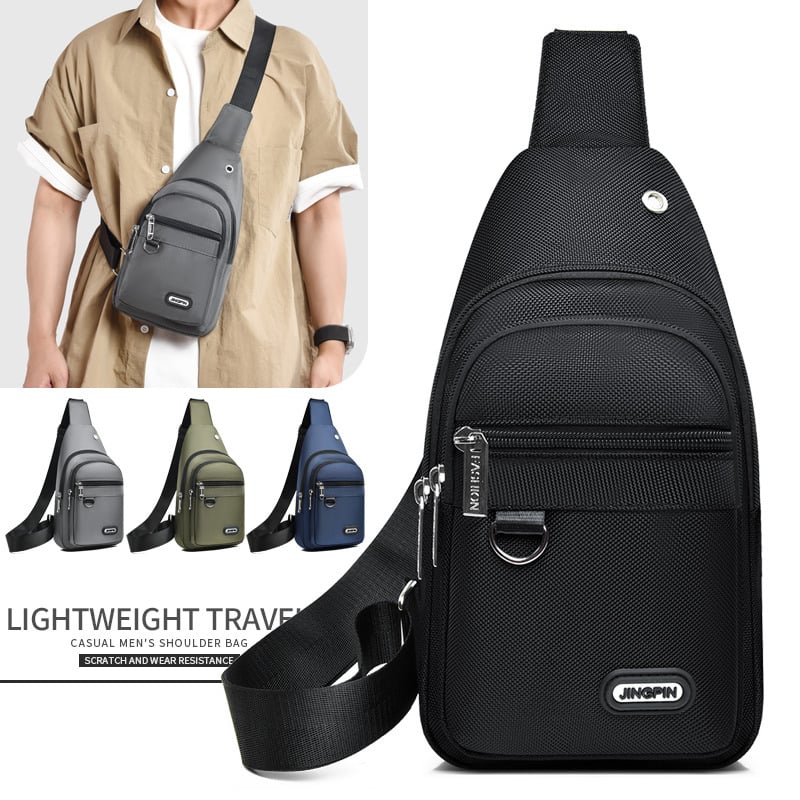 Geantă de piept pentru bărbați, nailon, impermeabilă, stil urban minimalist, căptușeală din poliester