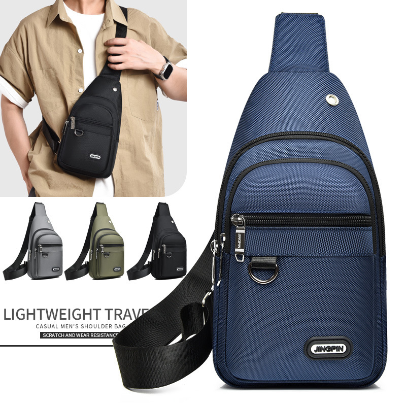 Geantă de piept pentru bărbați, nailon, impermeabilă, stil urban minimalist, căptușeală din poliester