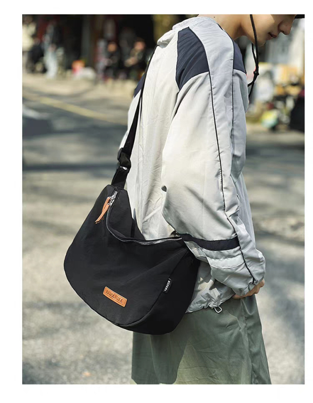 Férfi keresztpántos oldaltáska szabadidős utazásokhoz, nejlon, kopásálló, poliészter bélés