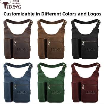 Geantă crossbody din piele naturală pentru bărbați — Piele naturală, Rezistență la uzură, Model solid, Căptușeală poliester