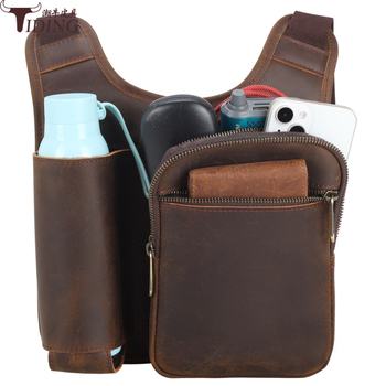 Geantă crossbody din piele naturală pentru bărbați — Piele naturală, Rezistență la uzură, Model solid, Căptușeală poliester