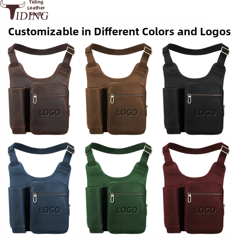 Geantă crossbody din piele naturală pentru bărbați — Piele naturală, Rezistență la uzură, Model solid, Căptușeală poliester