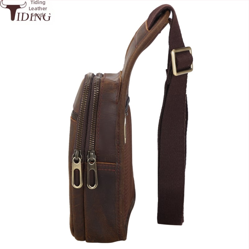 Geantă crossbody din piele naturală pentru bărbați — Piele naturală, Rezistență la uzură, Model solid, Căptușeală poliester