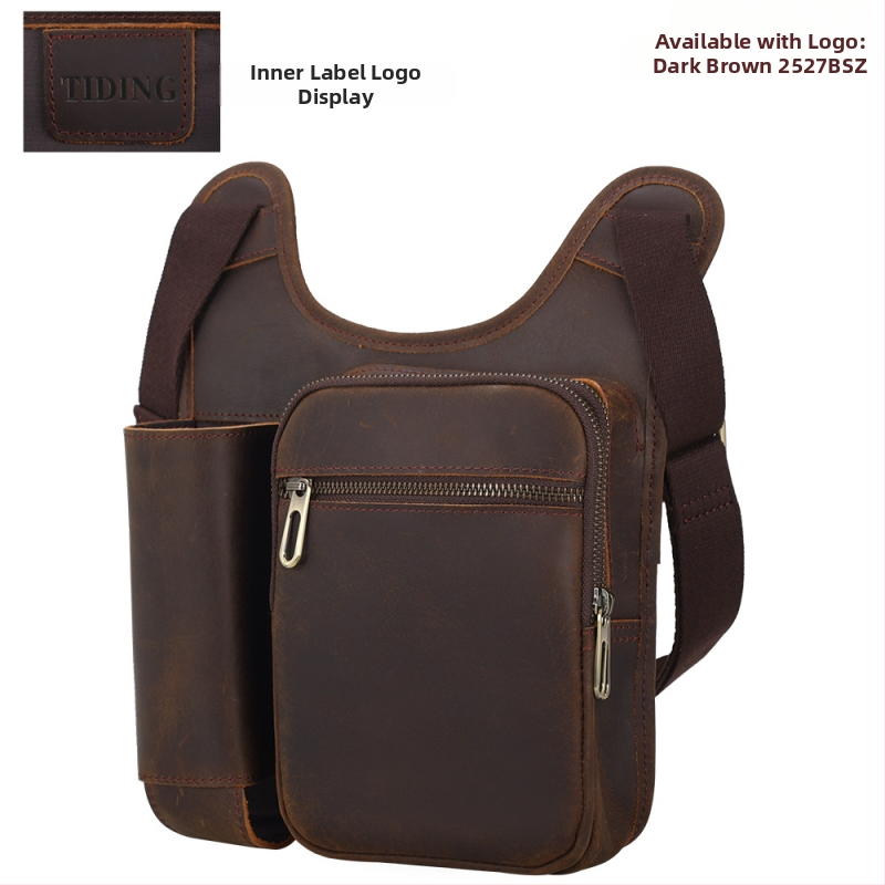 Geantă crossbody din piele naturală pentru bărbați — Piele naturală, Rezistență la uzură, Model solid, Căptușeală poliester