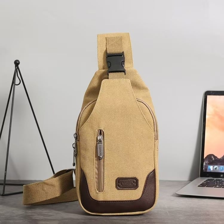 Muška platnena crossbody torba, ulični stil, prozračna podstava od poliester materijala, svakodnevna upotreba