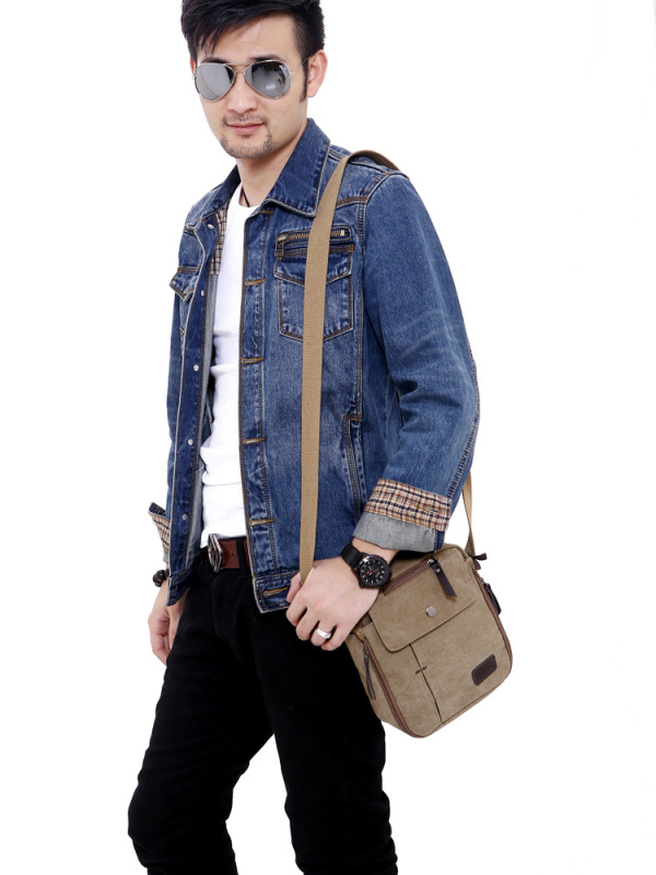 Muška crossbody torba - platnena, prozračna, Mengsi Wei, jednostavan uzorak
