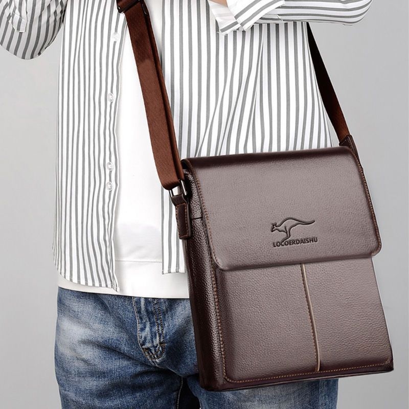 Muška crossbody torba s PU kožnom teksturom, preklopna zatvarač, poslovno putovanje, poliester podstava