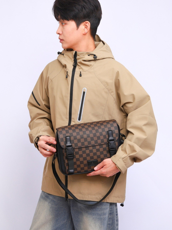 Muška crossbody torba s kariranim uzorkom, višenamjenska, vodootporna, zaštita od krađe, protuzemljosna, PU materijal, podstava od poliestera - Green Grassland