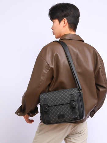 Muška crossbody torba s kariranim uzorkom, višenamjenska, vodootporna, zaštita od krađe, protuzemljosna, PU materijal, podstava od poliestera - Green Grassland