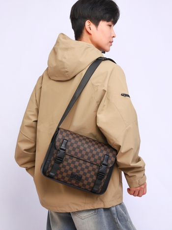 Muška crossbody torba s kariranim uzorkom, višenamjenska, vodootporna, zaštita od krađe, protuzemljosna, PU materijal, podstava od poliestera - Green Grassland