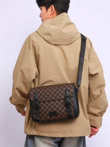 Muška crossbody torba s kariranim uzorkom, višenamjenska, vodootporna, zaštita od krađe, protuzemljosna, PU materijal, podstava od poliestera - Green Grassland