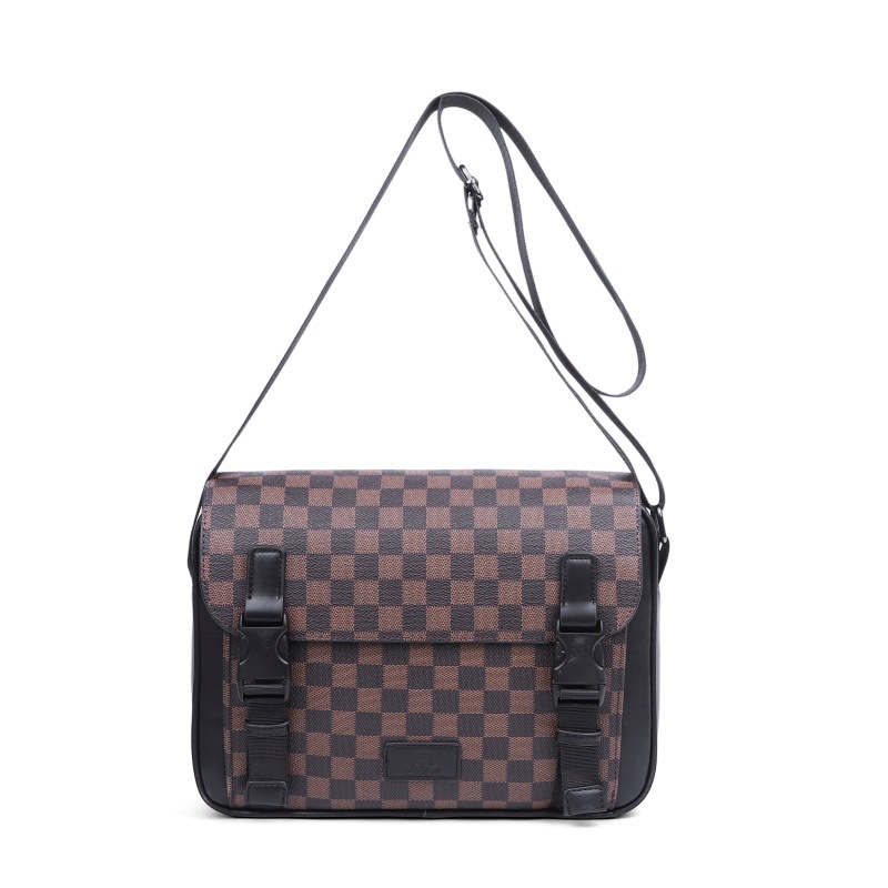 Muška crossbody torba s kariranim uzorkom, višenamjenska, vodootporna, zaštita od krađe, protuzemljosna, PU materijal, podstava od poliestera - Green Grassland