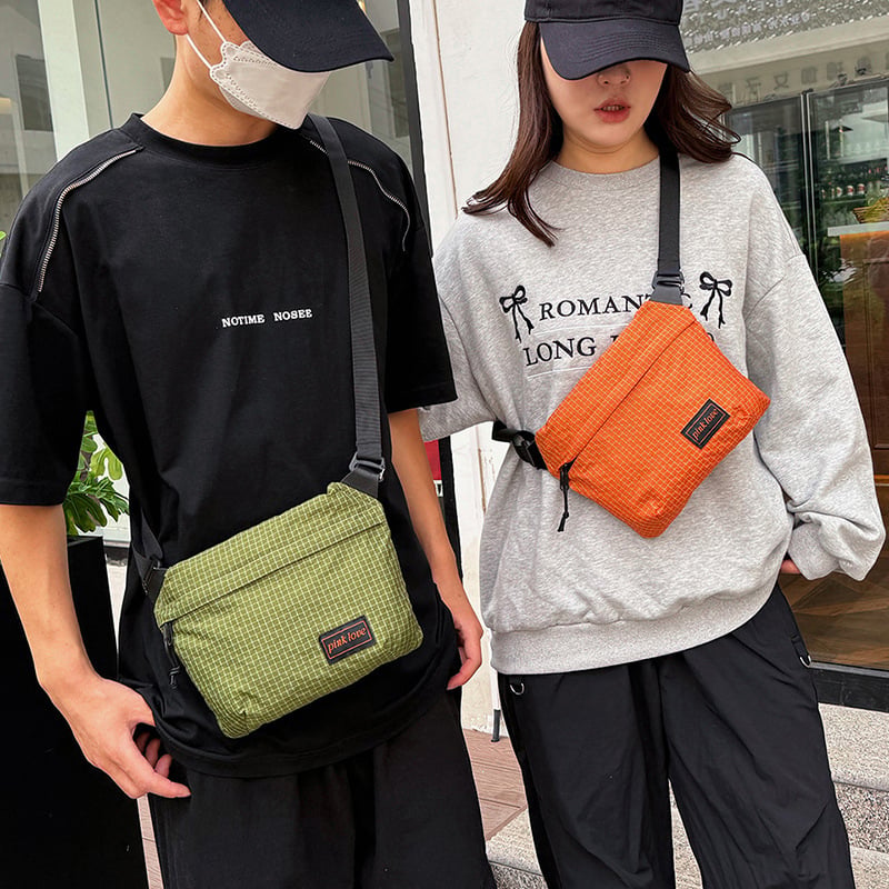 Muška crossbody torba, ultra lagana, najlon, karirani uzorak, poliester podstava, ulični stil