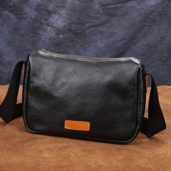 Ανδρική τσάντα messenger από γνήσιο δέρμα με πρώτο στρώμα βοδινού δέρματος, ανθεκτική στη φθορά, επένδυση κανβά