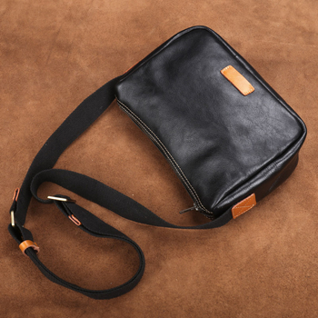 Ανδρική τσάντα messenger από γνήσιο δέρμα με πρώτο στρώμα βοδινού δέρματος, ανθεκτική στη φθορά, επένδυση κανβά