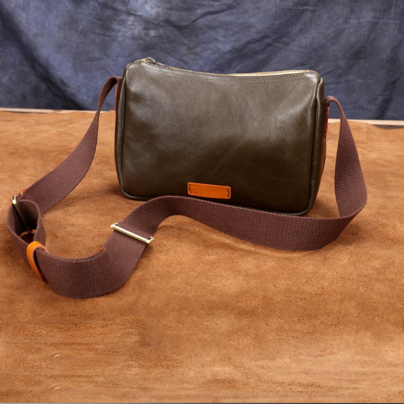 Ανδρική τσάντα messenger από γνήσιο δέρμα με πρώτο στρώμα βοδινού δέρματος, ανθεκτική στη φθορά, επένδυση κανβά