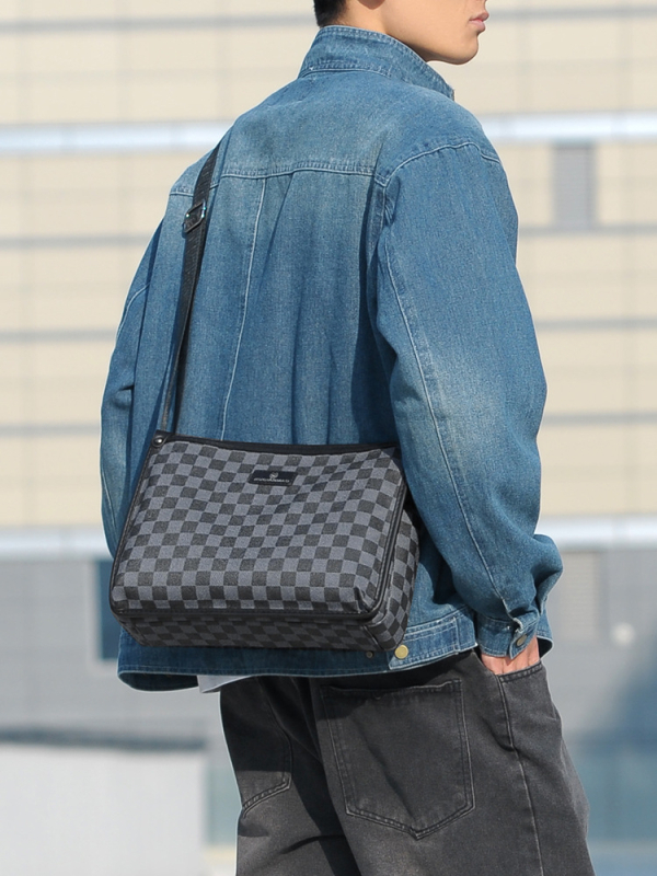 Muška crossbody torba - PVC, karirani uzorak, kompatibilna s 12-inčnim prijenosnim računalom, otporna na habanje, poslovni stil putovanja