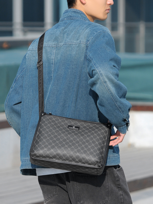 Muška crossbody torba - PVC, karirani uzorak, kompatibilna s 12-inčnim prijenosnim računalom, otporna na habanje, poslovni stil putovanja