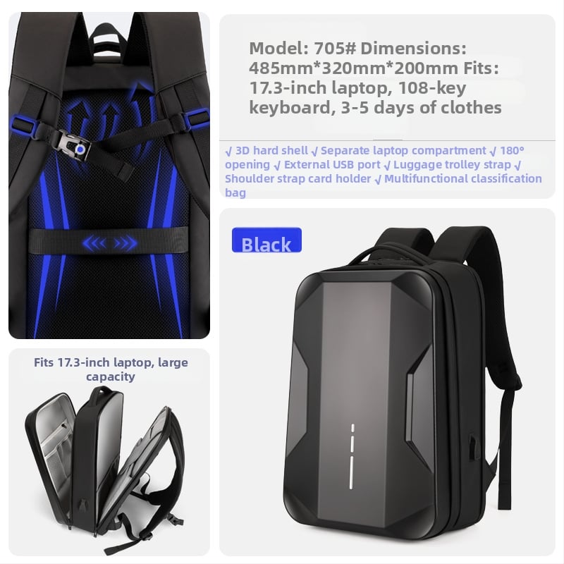 Torba za laptop s tvrdim kućištem, ABS+PC, vodootporna, kapacitet 20–35 L, zakrivljeni naramenik, poliester podstava