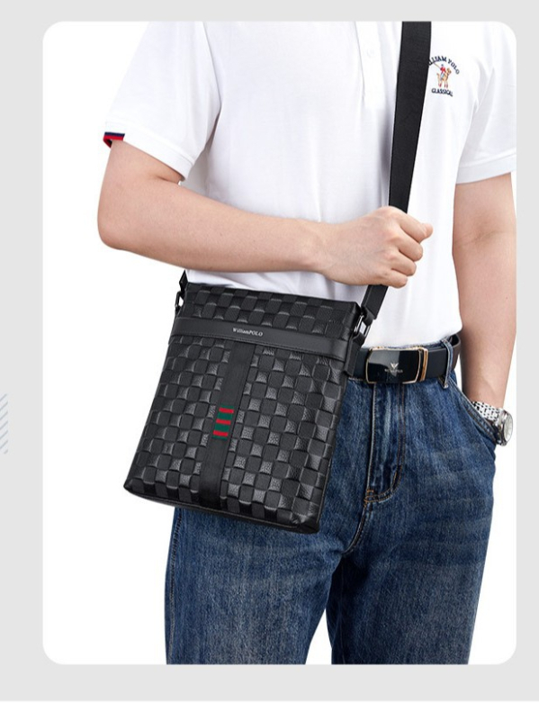 William Polo muška torba preko ramena od prave kože - jednobojna, podstava od poliestera, zaštita od krađe, poslovni stil putovanja