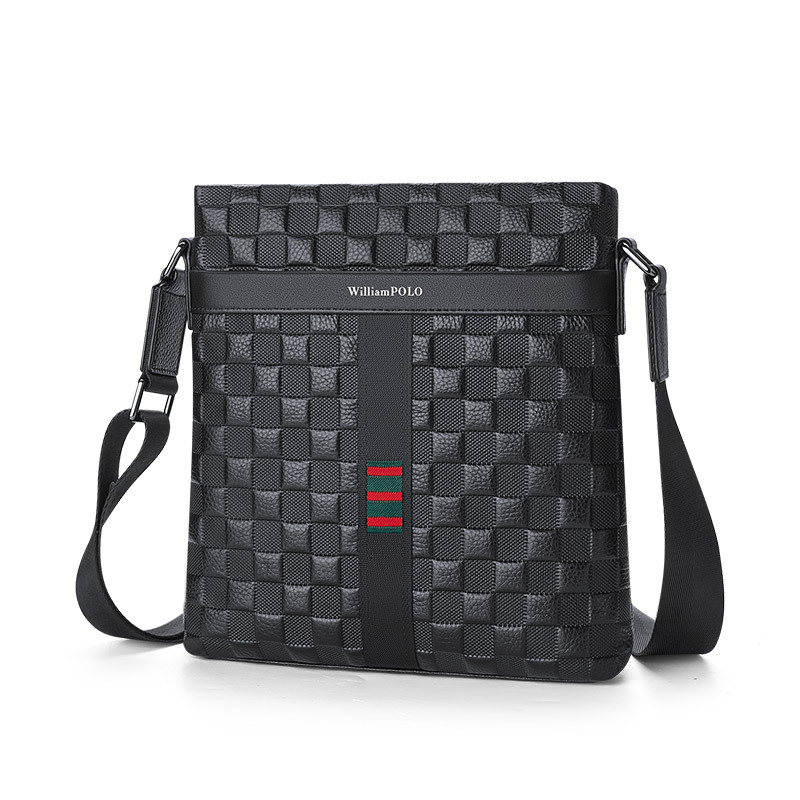 William Polo muška torba preko ramena od prave kože - jednobojna, podstava od poliestera, zaštita od krađe, poslovni stil putovanja
