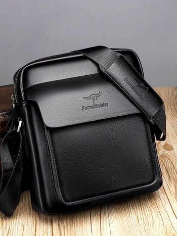 Muška PU crossbody torba za poslovna putovanja s zaštitom od krađe i smanjenjem opterećenja; jednobojni uzorak, podstava od poliestera