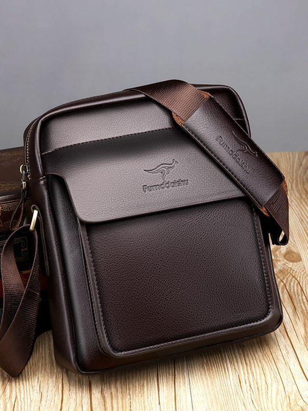 Muška PU crossbody torba za poslovna putovanja s zaštitom od krađe i smanjenjem opterećenja; jednobojni uzorak, podstava od poliestera