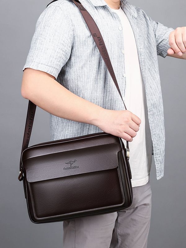 Muška PU crossbody torba za poslovna putovanja s zaštitom od krađe i smanjenjem opterećenja; jednobojni uzorak, podstava od poliestera
