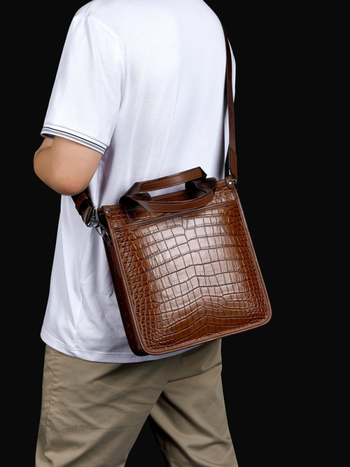 Geantă crossbody pentru bărbați din piele naturală, compatibilă cu laptop de 12 inch, stil urban simplu, căptușeală din nylon