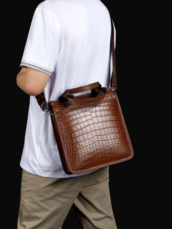 Geantă crossbody pentru bărbați din piele naturală, compatibilă cu laptop de 12 inch, stil urban simplu, căptușeală din nylon