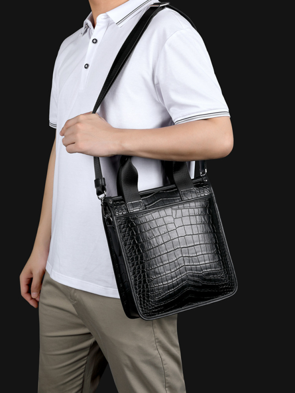Geantă crossbody pentru bărbați din piele naturală, compatibilă cu laptop de 12 inch, stil urban simplu, căptușeală din nylon