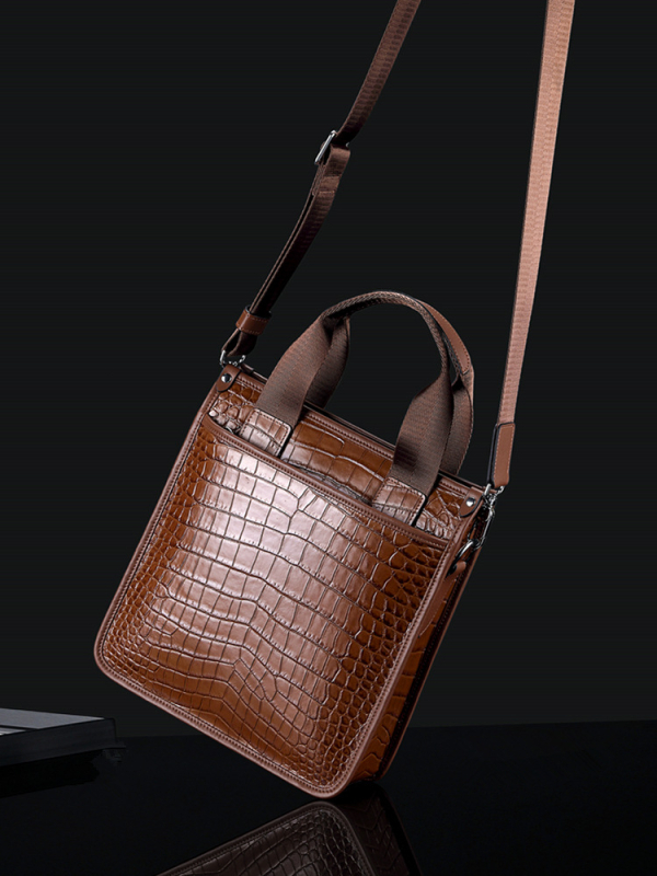 Geantă crossbody pentru bărbați din piele naturală, compatibilă cu laptop de 12 inch, stil urban simplu, căptușeală din nylon