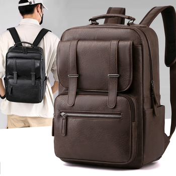 PU kožni ruksak za laptop, 20–35L, za 16-inčni laptop, jastučići na naramenice s zračnim jastučićem, poslovni/putnički stil
